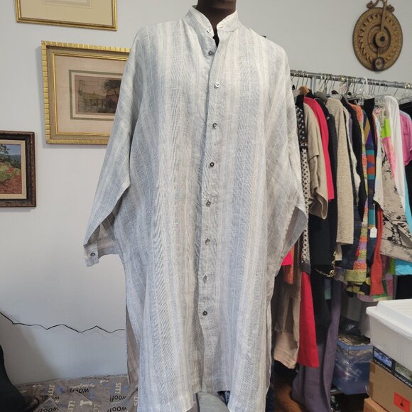 Eskandar European Designer Tunic Dress in 100% Linen Striped - Picture 6 of 16